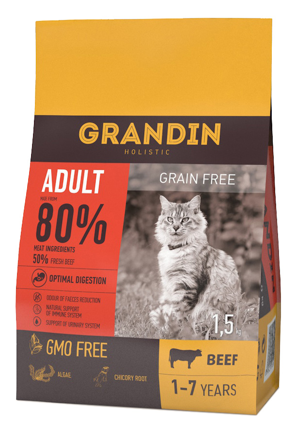Grandin HOLISTIC Adult полноценный рацион с говядиной для взрослых кошек в возрасте от 1 года до 7 лет